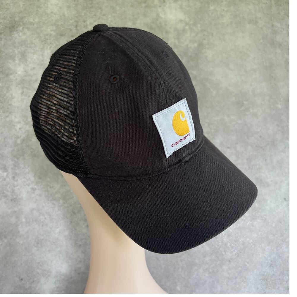 Carhartt workwear hat snapback trucker style mesh back w logo patch black mens